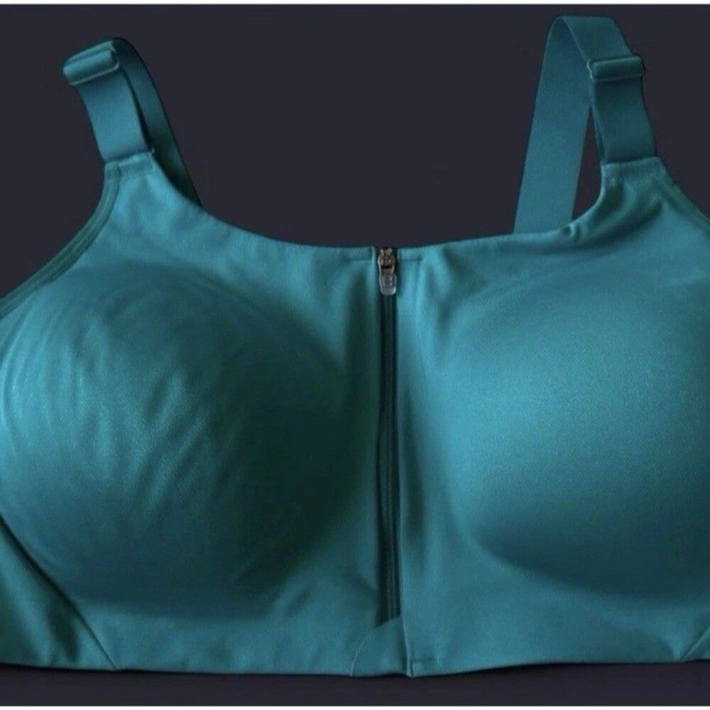 New All In Motion women’s 44D Turquoise Green Sports Bra zip front